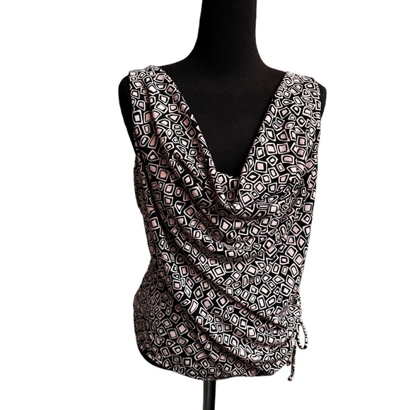 NWOT BCBG PARIS women's medium sleeveless top with side tie pale pink and black - Picture 1 of 11